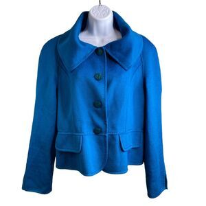 St John Women’s Old Money Royal Blue Wool Angora Cashmere Blend Blazer Size 10
